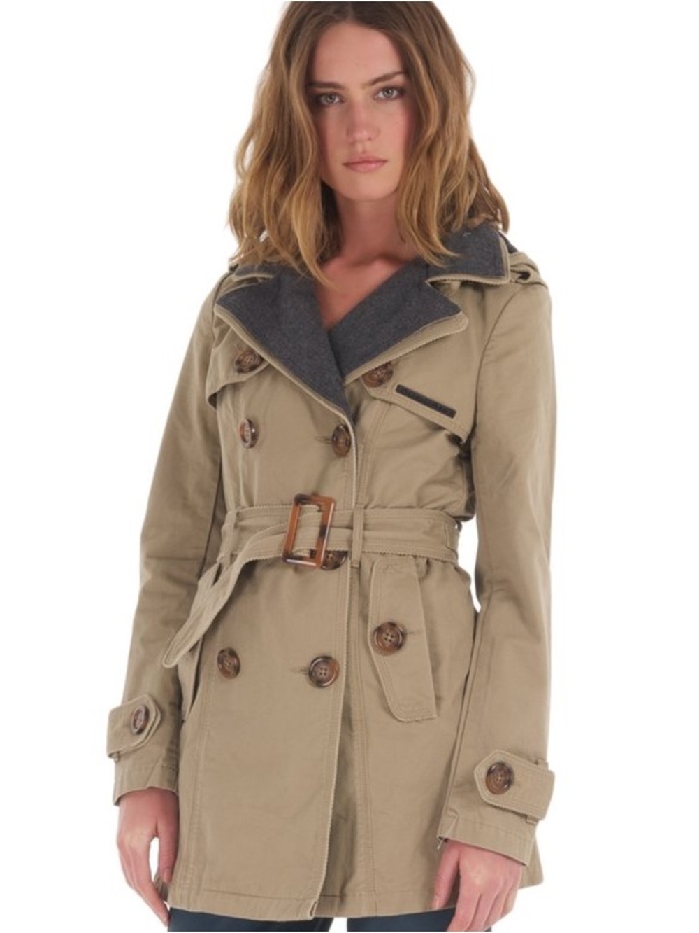 SUPERDRY Women's Vintage City Mac Khaki Double Breasted Trench Coat Medium M